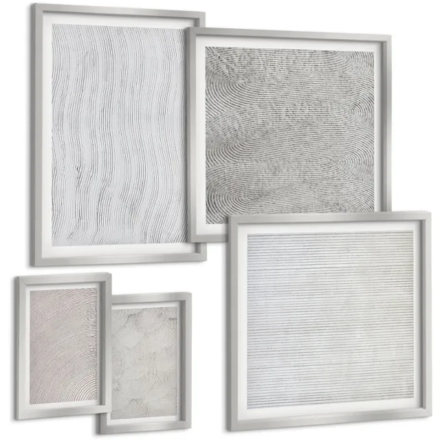 Coloray 5-Delige Schilderij Set - Abstracte Vormen Met Plantmotieven In Pastelkleuren. - 20 x 30 cm - Decoratieve Schilderijen - Woonkamer - Interieur - Stijlvolle Muurdecoratie Zilveren lijst