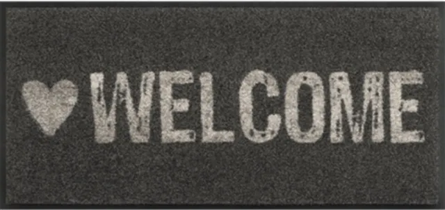 Kleen-Tex Wash+Dry Design Wasbare Deurmat - Loper - Warmly Welcome - 35 x 75cm donkergrijs