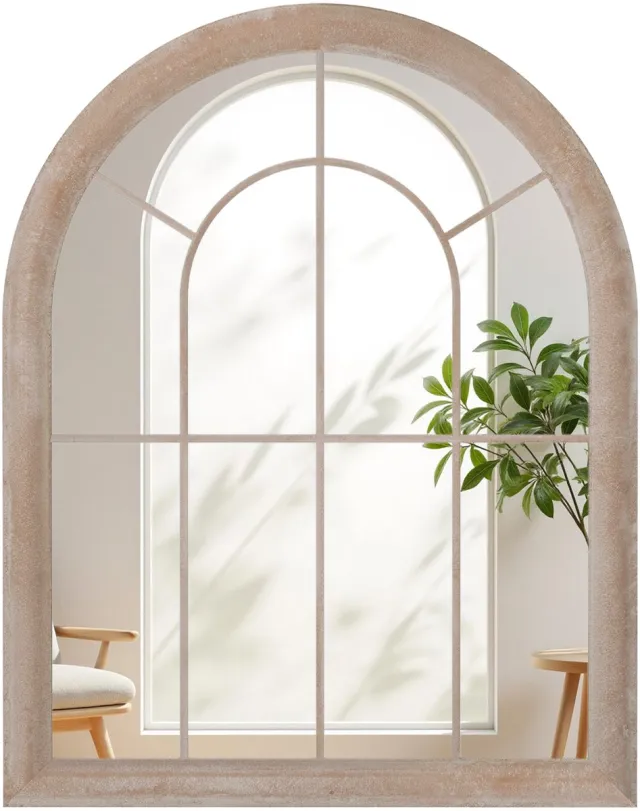 Costway Tuinspiegel, 69,5 x 88 cm, wandspiegel boog met metalen frame, decoratieve spiegel voor binnen en buiten, raamspiegel, decoratieve spiegel, rustiek Rustiek Grijs