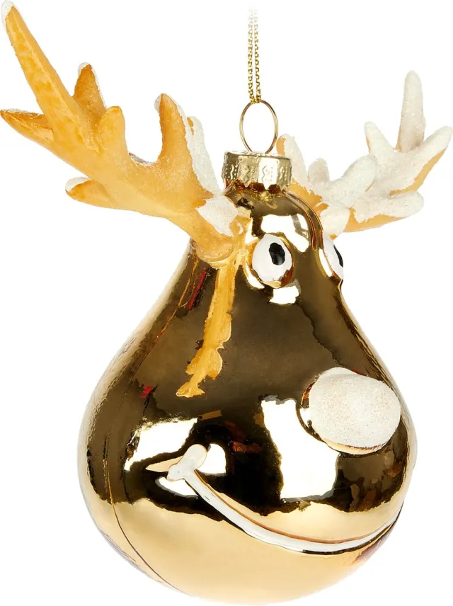 Brubaker Gouden eland - handbeschilderde glazen kerstbal - 15 cm boombol elandkop - mondgeblazen kerstboomversiering - figuur grappige decoratieve hanger