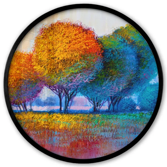 FrameYourWall Poster in lijst Rond - Fotolijst 40x40 cm - Posters - Schilderij - Olieverf - Natuur - Bomen - Ronde posterlijst zwart - Decoratie - Wanddecoratie woonkamer - Muurdecoratie slaapkamer Multicolor
