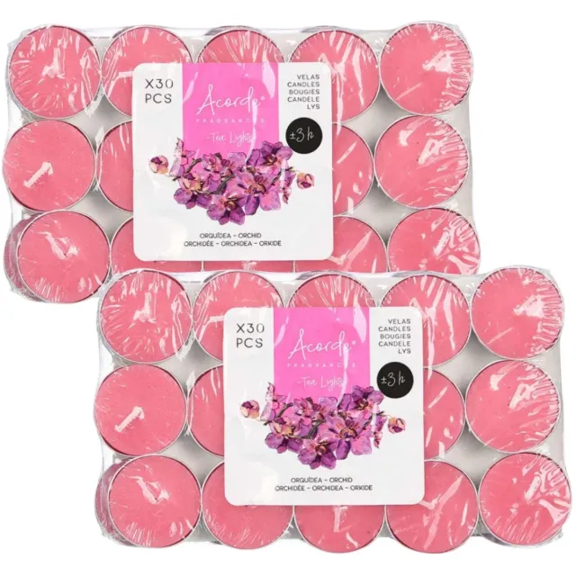 Acorde theelichtjes - orchidee geur - 60x - roze - waxinelichtjes/geurkaarsen - 3 branduren