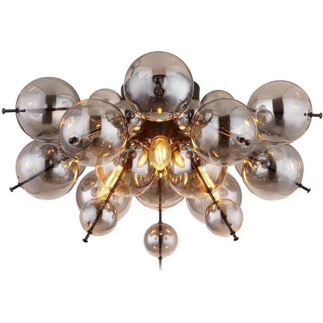 Globo Lighting Plafondlamp 3 vlammen plafondlamp eetkamerlamp slaapkamerlamp woonkamerlamp glazen bol rookkleurig zwart, metaal glas, DxH 55x28 cm