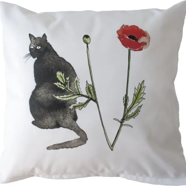 Studio Assorti Kussenhoes 45 x 45 cm - Cats & Poppies - Sierkussens met verborgen ritssluiting - Sierkussen Wit