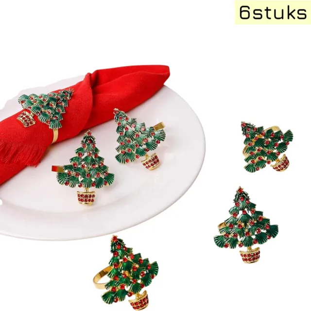 SWGOTA 6 stuks - kerstversieringen - servetringen - Servetring - kerstkransen - kerstbomen - tafeldecoraties - geschikt voor Kerstmis - groen