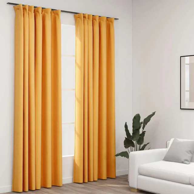 vidaXL Gordijnen linnen-look verduisterend haken 2 st 140x245 cm geel