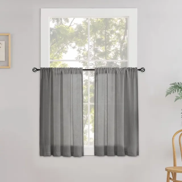 Ibenzoa Semi-Transparante Grijze Bistro Gordijnen - Set van 2, 120 x 60 cm - Lichtdoorlatende Stoffen voor Diverse Interieurs grijs