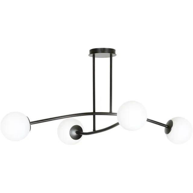 Emibig Lemvig eenvoudige pendellamp zwart met wit glas 4 lampen E14 - Perfecte verlichting voor elke ruimte Zwartachtig