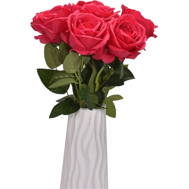 Gotrays 10 stuks rozen kunstbloemen nep zijden roos bloemen realistische enkele stengel bloem boeket voor bruiloft feest kantoor woondecoratie (Rood)