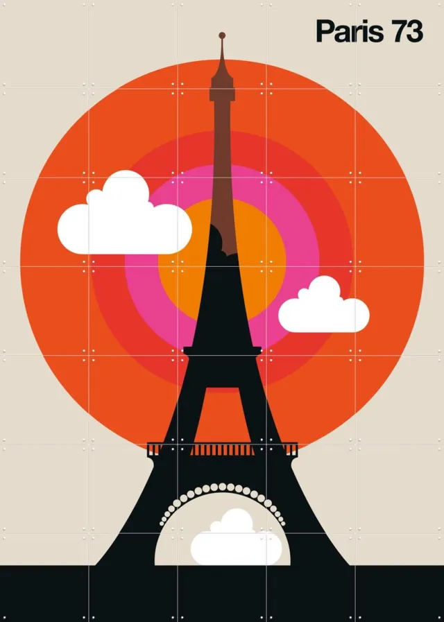 IXXI Paris 73, Bo Lundberg - 100 x 140 cm - Grote wanddecoratie en posters - Geometrische Kunst, Kleurrijk, Pop art, Illustraties, Mancave, Woonkamer Rood