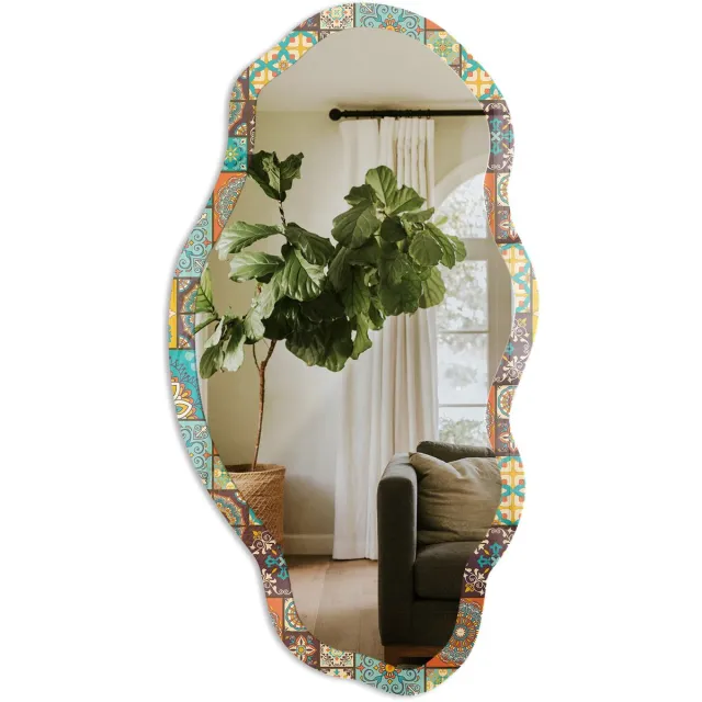 TULUP Kleurrijk Mozaïek Spiegel - Turkoois Rechthoekige Spiegel Voor Interieur - Organische Spiegel - Keuken, Woonkamer, Hal - Boho - 45x90 cm - Totale afmeting 52x97 cm Kleurrijk Mozaïek, Turquoise