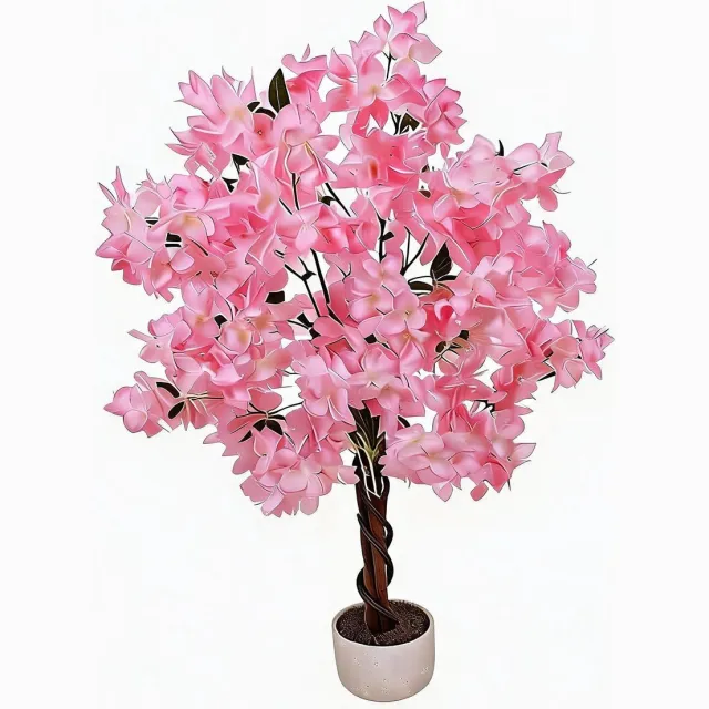 Danky Premium kunst kersenbloesemboom - 120 cm - driedimensionale vlinderroze bloemen - flexibele stam - zwarte pot - sfeerdecoratie