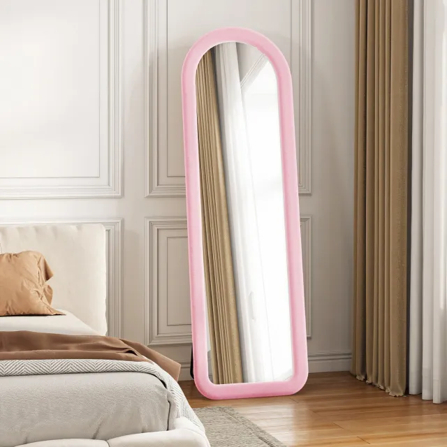 Solvenrik Passpiegel 160x50 cm – Staande Spiegel met Zachte Fluwelen Rand – Volledige Lengte – Voor Slaapkamer, Hal en Kleedkamer Roze