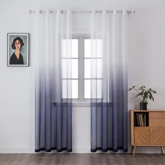 Ibenzoa Elegante Transparante Vitrage Gordijnen met Kleurverloop voor Slaap- en Woonkamer, 175 x 140 cm, Set van 2 blauw-paars