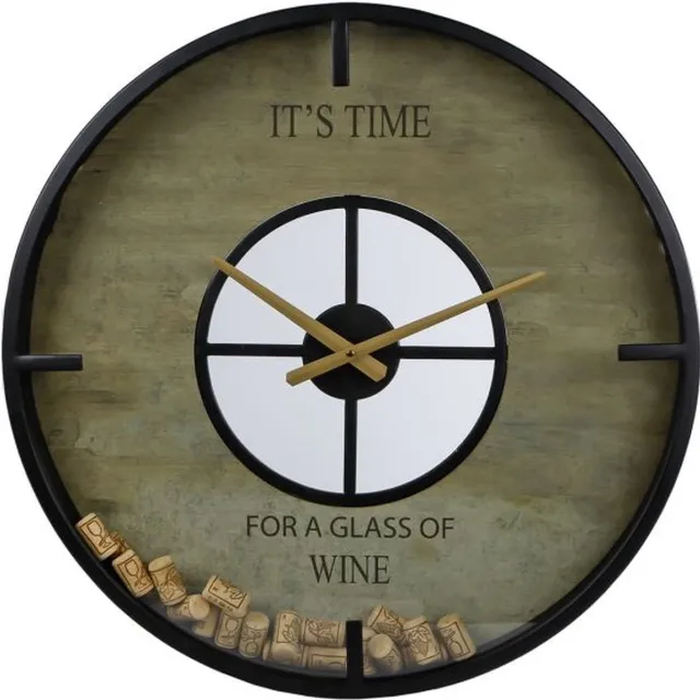 Gifts Amsterdam Wandklok- "It's time«Vine"- zwart- crème- metaal- glas- 55x55x8cm Zwart/creme
