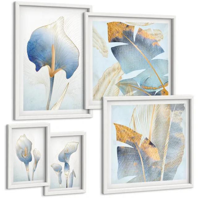 TULUP 4-Delige Schilderij Set - Stijlvolle bloemen in delicate natuurlijke tinten. - 50 x 50 cm, 20 x 30 cm en 40 x 60 cm - Wanddecoratie - Muurdecoratie - Woonkamer - Decoratieve Schilderijen Witte lijst