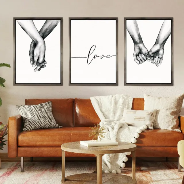 Unyqoos Moderne set van 3 posters met handmotief voor stijlvolle wanddecoratie zwart