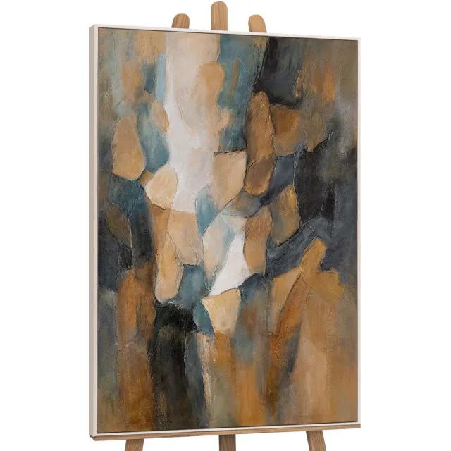 YS Canvas schilderij 120x80 cm handgeschilderd avondpalet – YS-Art Gallery – Lijst: Beige – Luxe wanddecoratie