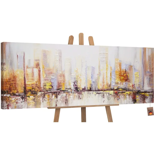 YS Canvas schilderij panoramisch handgeschilderd ochtend in de stad stedelijk – YS-Art Gallery – Luxe wanddecoratie voor woonkamer – Modern schilderij voor kantoor en hal Without Floater Frame
