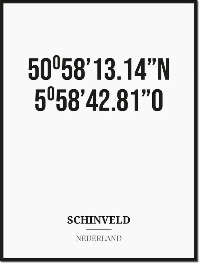 Studio216 Poster/kaart SCHINVELD met coördinaten zwart, wit