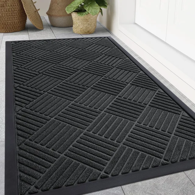 OLANLY Deurmat - Binnen- en buitengebruik natuurlijke rubberen deurmat - Anti-slip en vuilafstotend - 80x120 cm - Zwart