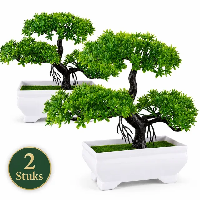 Boncy Premium Bonsai Kunstplant in pot - 2 stuks Kunstplanten - Nep planten voor Binnen en Buiten - Kamer Decoratie - Nepplanten Kunst plant Boompje - Kunstbloemen 2 stuks kunst bonsai