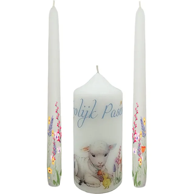Van Licht Paaskaarsen Vrolijke Paasdagen set van 3 stuks Paasdecoratie Pasen wit