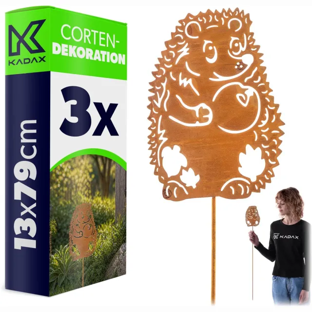 KADAX tuinplug egel van cortenstaal, 13 x 79 cm, 3 stuks, roestdecoratie voor in de tuin, roestvrijstalen tuindecoratie om in te pluggen, roestige tuindecoratie, metalen roestplug
