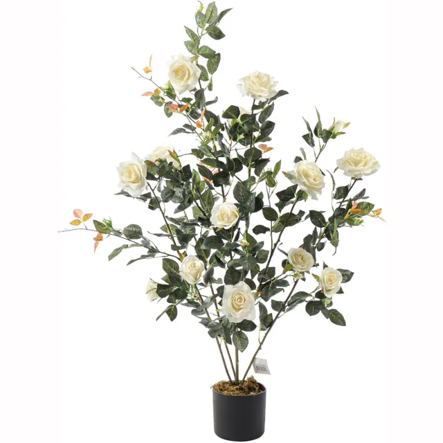Kunstpalm Kunst Rozenstruik Wit - 120 cm - Kunstplant rozen - Premium collectie | Kunstplant met Witte Bloemen Donkergroen