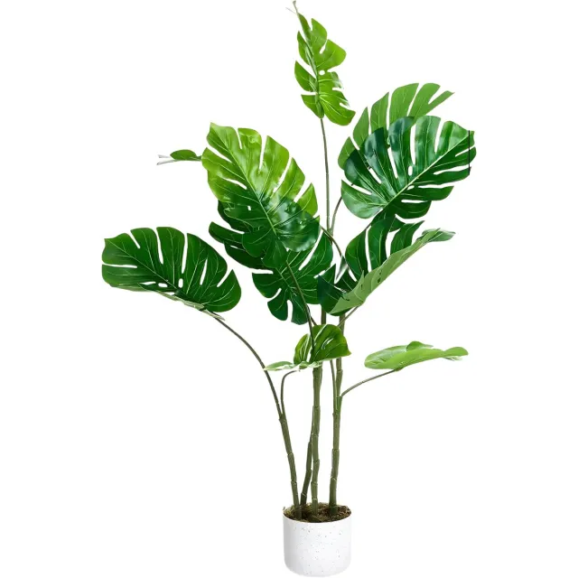 Happiq Kunstmatige Monstera Plant - Voor woonkamer, kantoor, veranda - Faux, groenblijvende tropische vloerboom - Groen - 120cm