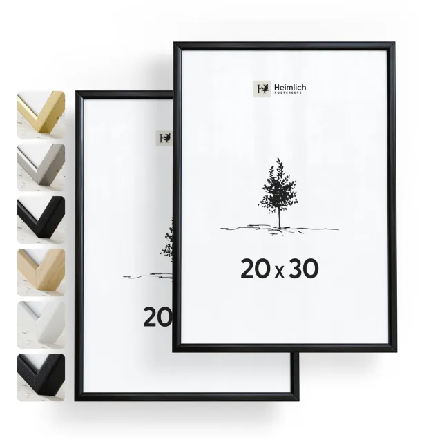 Heimlich Fotolijsten 20x30 cm Set van 2 - Metaal Zwart - Staand en Wandhangend - Onbreekbaar Kunststof Glas