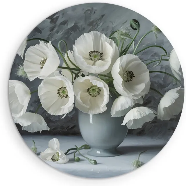 Saammp Forex Muurcirkel - Witte Bloemen in Grijze Vaas - Abstract - Ø 40 - Wandcirkel - Wanddecoratie Cirkel - Muurdecoratie Woonkamer - Kantoor Decoratie