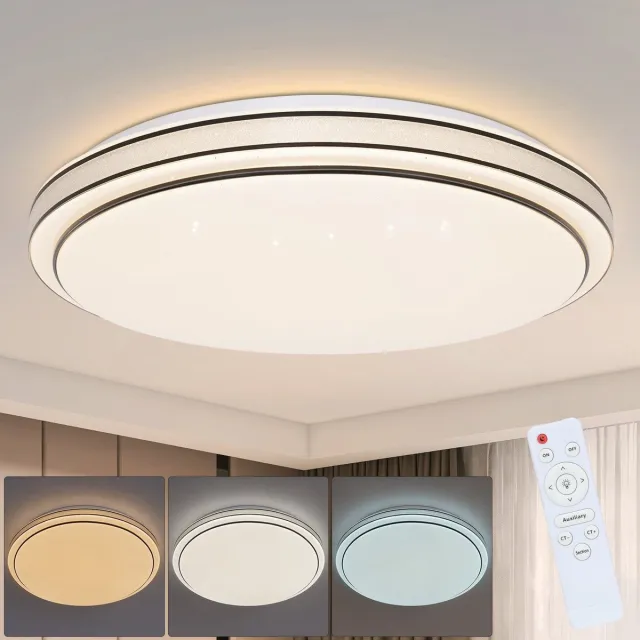 NETTLIFE Plafondlamp LED - Rond - 27cm - Zwart - Moderne Sterrenhemel Design - Dimbaar - met Afstandsbediening - 23W Slaapkamerlamp - voor Woonkamer | Keuken | Gang