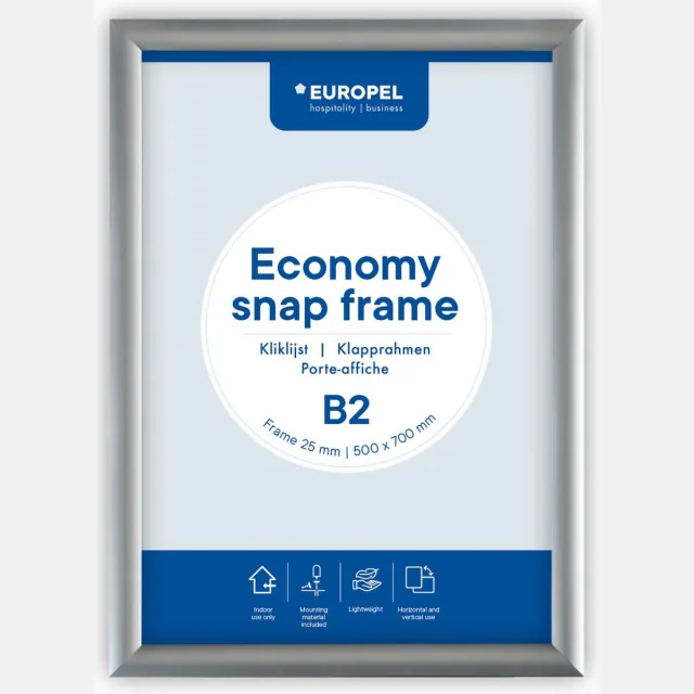 Europel Economy Kliklijst – Posterlijst – B2 – 50 × 70,7 cm – 25mm – Aluminium – Zilver