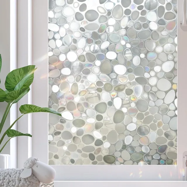 SNQ Raamfolie voor Privacy - 3D Regenboog Steenpatroon - Zonwerend en Statisch - 40x200 cm - Zelfklevend Zonder Lijm