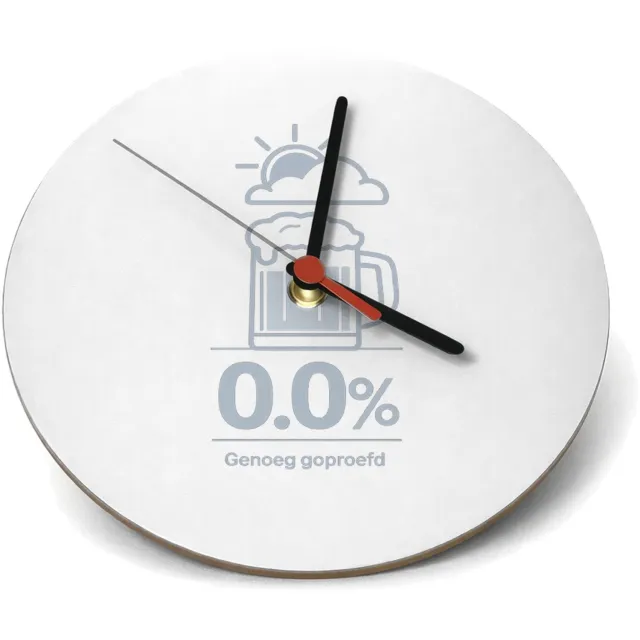Mr Cadeautjes Klok rond Ø 19 - design Een weerbericht-grap rond koffie in plaats van bier, met een | cadeau Wit
