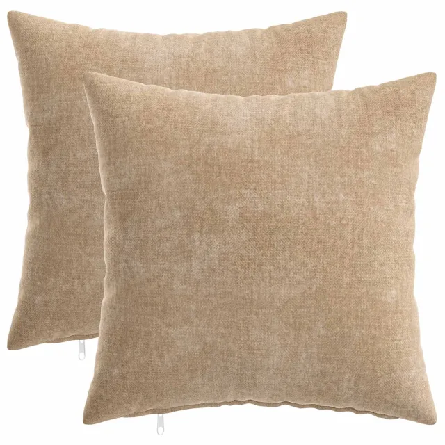 vidaXL Dekenkussen - 2 - st - HEERLEN - Taupe - 45 - x - 45 - cm - Chenille - Stof
