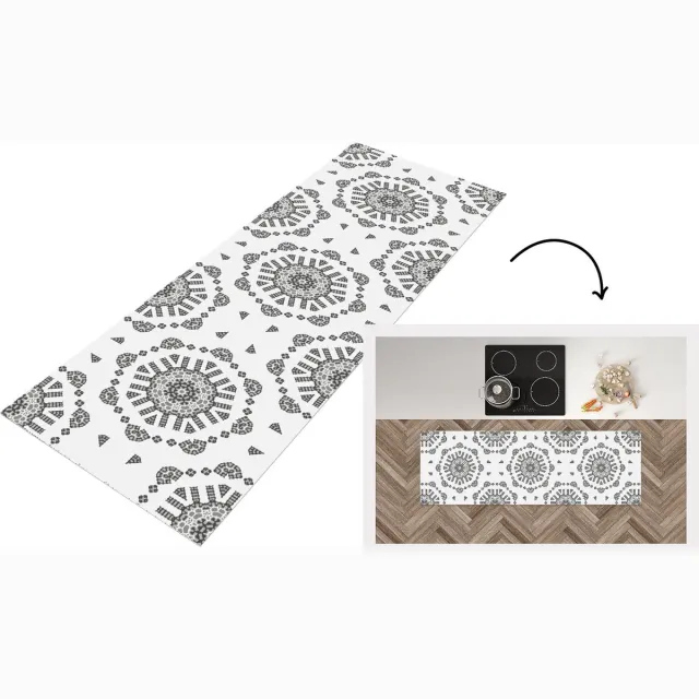 KitchenYeah Keukenloper - Loper keuken - Mandala - Patronen - Zwart Wit - Keukenloper vinyl