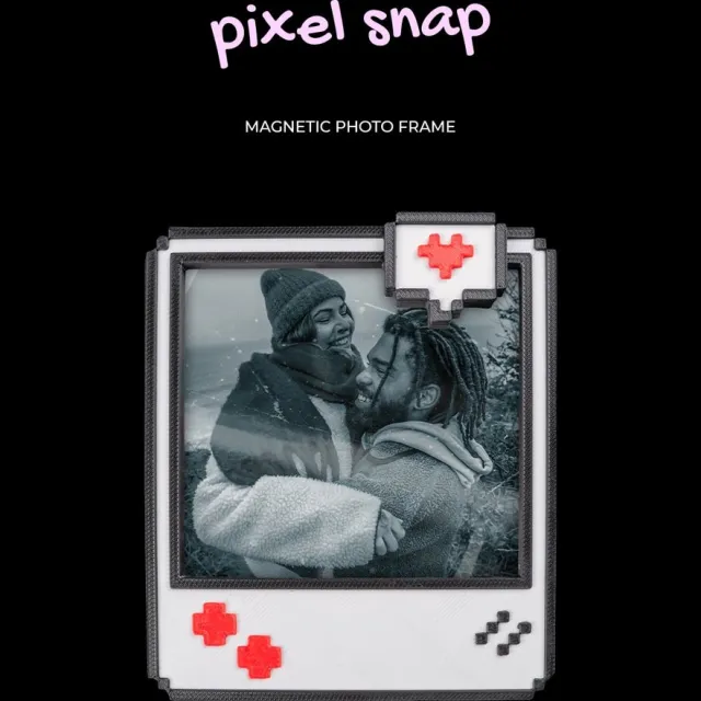 Handpoketattoo.nl Pixel Snap - Set van 5 magnetische fotolijstjes - Decoratieve fotolijstjes - magnetisch fotolijstje, fotohouder, foto frame, herinneringen, koelkastmagneet, cadeau, interieur Zwart