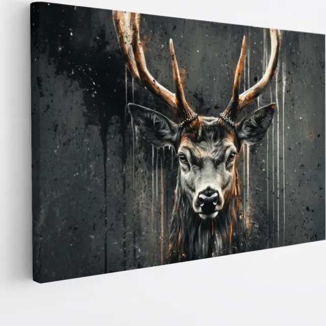 Saammp Canvas Schilderij - Hert portret - Abstract - Natuur - Dieren - 150x100 - Foto op canvas - Wanddecoratie - Muurdecoratie Woonkamer - Slaapkamer decoratie - Canvas Print Multicolor