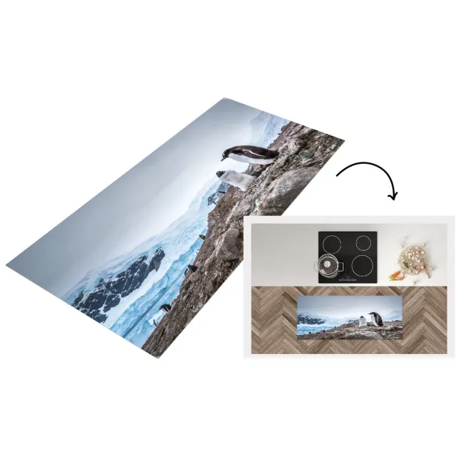 KitchenYeah Keukenloper - Loper keuken - Pinguïns staan op een rots op Antarctica - Keukenloper vinyl Multicolor