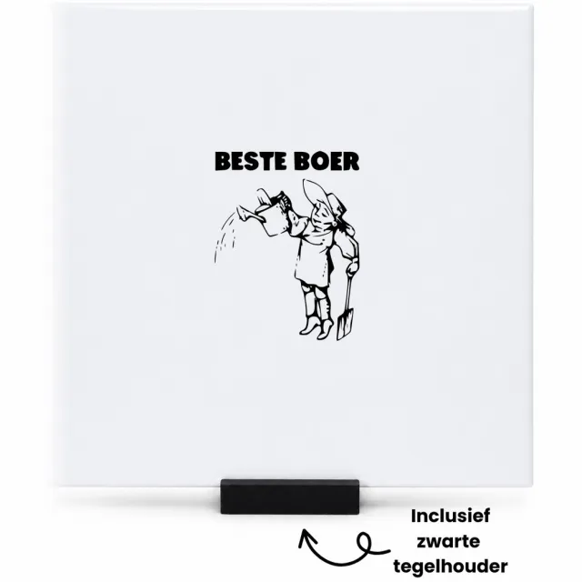 Hacebo Boer tegeltje met tegelhouder - Boer - Boeren - tegeltjes met tekst - trots op de boer - boerderij - spreuktegels - 15x15 CM Wit
