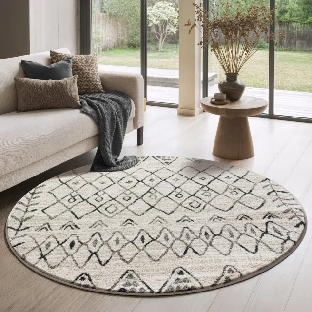 Muratap Boho Rond Vintage Laagpolig Vloerkleed Crème- 200 CM Ø Creme