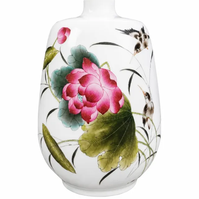 Fine Asianliving Chinese Vaas Porselein Lotus D20xH30cm Wit, Multicolour