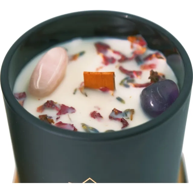 Health Crystal Geur kaars - Vegan - Kristallen - Soy wax - Pink champagne - 40 branduren Zwart