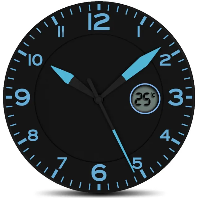 FISHTEC wandklok met modern design - klok met digitale temperatuurweergave - voor keuken, kantoor, woonkamer, slaapkamer - 25 cm - zwart & blauw