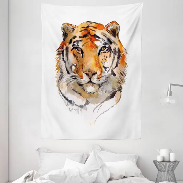 ABAKUHAUS Tijger Wandtapijt en Sprei, Rustgevende Spreeuwen Aquarel Kunst, 110 x 150 cm, Oranje Zwart