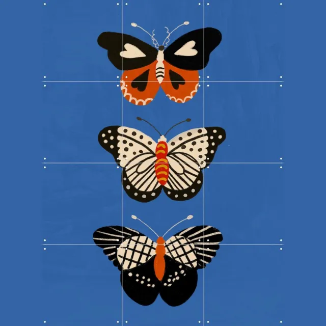 IXXI Butterflies, Gigi Rosado - 60 x 80 cm - Grote wanddecoratie en posters - Speels, Grafisch Ontwerp, Kleurrijk, Illustraties, Woonkamer Blauw