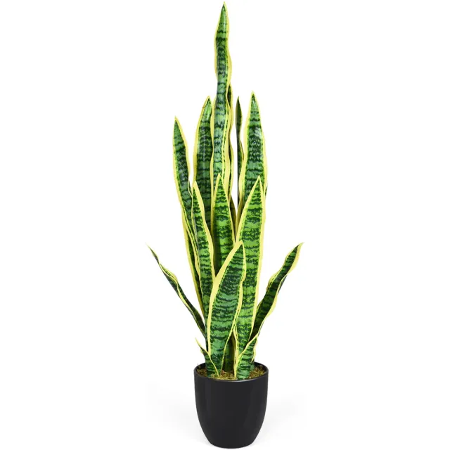 Costway Kunstplant Sansevieria Kunstmatige slangenplant 90 cm, kamerplant met stevige pot & 20 bladeren, plant voor de tuin, kantoordecoratie (lichtgroen)