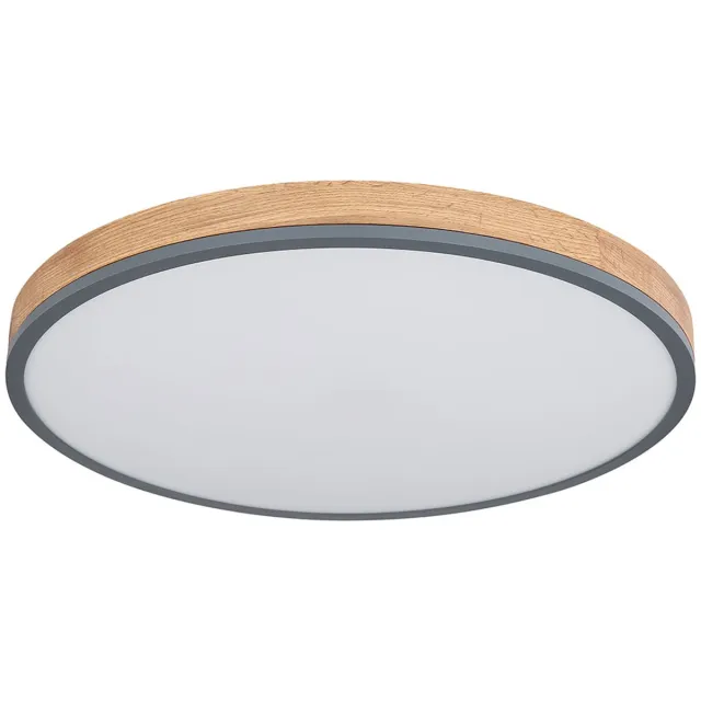 Globo Plafondlamp met afstandsbediening LED plafondlamp dimbaar woonkamerlamp, CCT nachtlamp, aluminium hout look, 1x LED 40W 3500Lm, D 60 cm Bruin